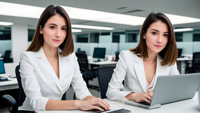 beautiful and elegant executives sisters young woman in an office