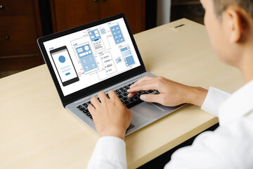 UX UI design process for modish mobile application and website . Creative prototype of wireframe...