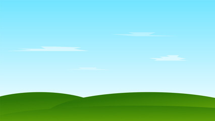 Obraz na płótnie Canvas landscape cartoon scene. green field with summer blue sky 