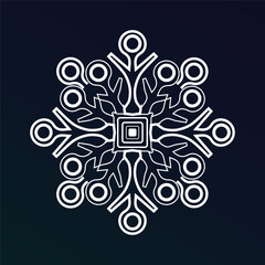 a line of white ice crystal snowflakes on a dark blue background. Symbol of winter. Christmas logo sign. Vector pattern illustration .