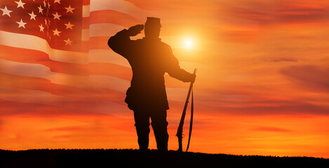 Civil war soldier with USA flag. Greeting card for Veterans Day , Memorial Day, Independence Day ....