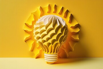 Illustration of light bulb made from paper cutout, ideas concept. Generative AI
