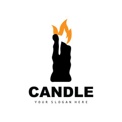 Candle Logo, Elegant Romantic Candle Light Dinner Flame Light Design, Traditional Spa Candle Vector