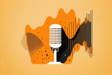 Studio microphone illustration with waves, podcast concept. Generative AI - obrazy, fototapety, plakaty