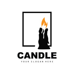 Candle Logo, Elegant Romantic Candle Light Dinner Flame Light Design, Traditional Spa Candle Vector