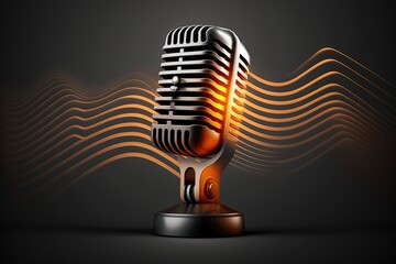 Studio microphone illustration with waves, podcast concept. Generative AI