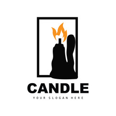 Candle Logo, Elegant Romantic Candle Light Dinner Flame Light Design, Traditional Spa Candle Vector