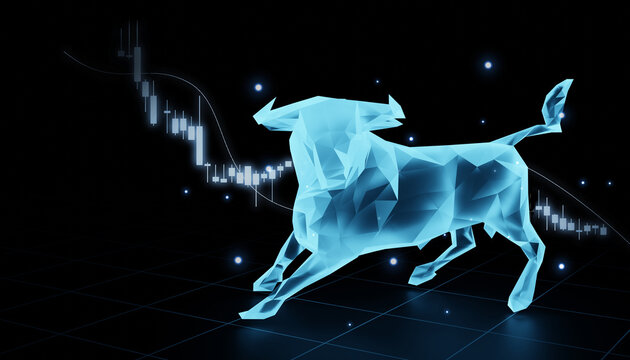 concept of bull or bullish divergence stock market exchange or financial polygon bull. futuristic element background. bull or bullish divergence stock market background. bull 3d illustration render