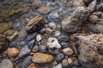 Rocky shapes on the beach. textures and patterns generated on the stones of the Ibiza.