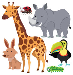 Obraz na płótnie Canvas Set of animals cartoon simple style
