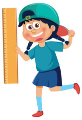 Girl cartoon character holding ruler