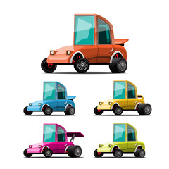 Fototapeta premium Bundle set of sport car in cartoon character vector