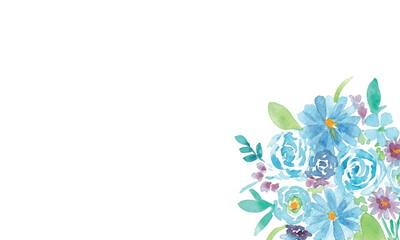 水彩画。水彩タッチの手描きの花束ベクターイラスト。春の花束挿絵。青い薔薇と葉っぱの花束。
Watercolor painting. Hand drawn bouquet vector illustration with watercolor touch. Spring bouquet illustration. Bouquet of blue roses and leaves.