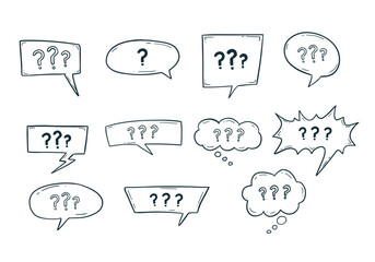 set of bubble speak doodle with question mark symbol of confusion, comic bubble talk with question mark collection