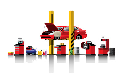 Fototapeta na wymiar Automobile repair and maintenance service concept vector illustration.