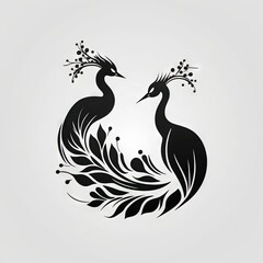 Obraz premium two peacocks black and white 2D minimalist luxury logo vector logo on white background Generative AI