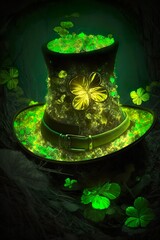 st patricks day hat with glowing clovers