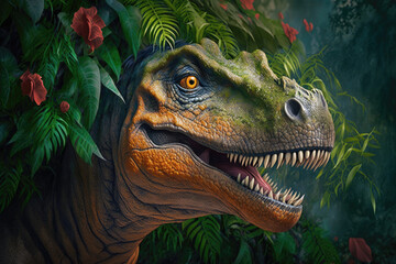 The colorful design of a dinosaur, leaves, forest, lush, green, colors, dinosaurs, fantasy, scifi, science, fiction,