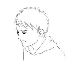 笑顔の若い男性の横顔スケッチ風線画イラスト