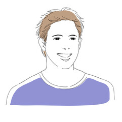 笑顔の若い男性のスケッチ風線画イラスト　色付き