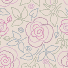 Seamless colorful pattern with decorative retro rose motif, vector illustration is perfect for textiles, stationery, wallpaper, packaging design, interior decoration. Surface pattern design