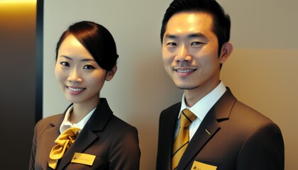 Empowering Confidence and Relationship in the Workplace: Celebrating National Couple's Day with Diversity Inclusivity in the Industry with Asian Receptionist Couple (generative AI