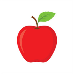 Red apple fruit. Vector illustration of red apple fruit. Apple icon vector illustration isolated on white background. Apple with green leaves. Vector illustration