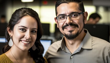 Empowering Confidence and Relationship in the Workplace: Celebrating National Couple's Day with Diversity Inclusivity in the Industry with Hispanic Software developer Couple (generative AI