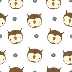 Seamless pattern with cute owls. Vector illustration in boho style for your design