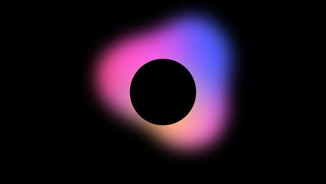 Northern lights. Abstract animation of multicolored background around round shape. Looped 4K animated video with alpha channel on transparent background. Place for emblem, logo, avatar. Purple. Yellow