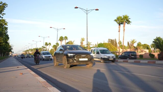 Traffic on a busy road in Morocco