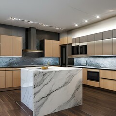 Obraz premium a sleek and modern kitchen with stainless steel appliances and a marble countertop2, Generative AI