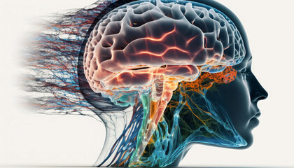 Photorealistic ai artwork of a medical human brain scan in futuristic hologram visual. Generative ai.