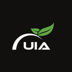 UIA letter nature logo design on black background. UIA creative initials letter leaf logo concept. UIA letter design.