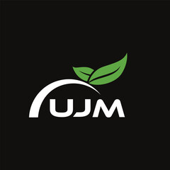 Fototapeta premium UJM letter nature logo design on black background. UJM creative initials letter leaf logo concept. UJM letter design.