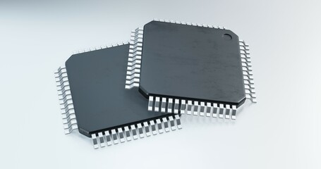 Fototapeta na wymiar 3d render of microchip or semiconductor chip, for computing.