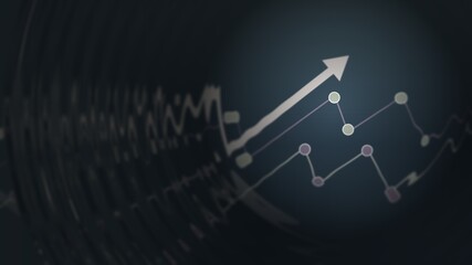 abstract financial with highlights on up arrow on black background