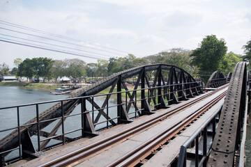 Fototapeta na wymiar River Kwai Bridge or Death railway bridge in Kanchanaburi, Thailand