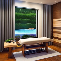 Fototapeta na wymiar 16. A home spa with a massage table, a sauna, and a relaxiing#atmoshphere.2, Generative AI
