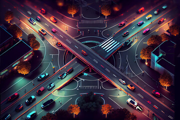Expressway top view, Road traffic an important infrastructure	. Generative AI illustrations.