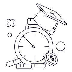 Stopwatch Educational Sticker Outline 2D Illustration