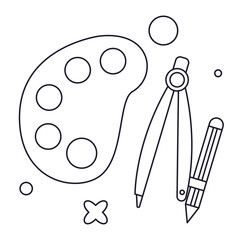 Art Tool Educational Sticker Outline 2D Illustration