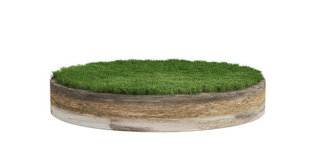 grass green circle land ground floor garden or garden earth soil land layer and green grass floor circle section land isolated on white background. 3d illustration render