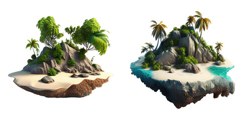 Tropical island with trees Travel summer holiday vacation idea concept, isolated on white background, image ai generate - obrazy, fototapety, plakaty