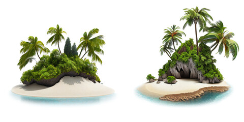 Tropical island with trees Travel summer holiday vacation idea concept, isolated on white background, image ai generate - obrazy, fototapety, plakaty