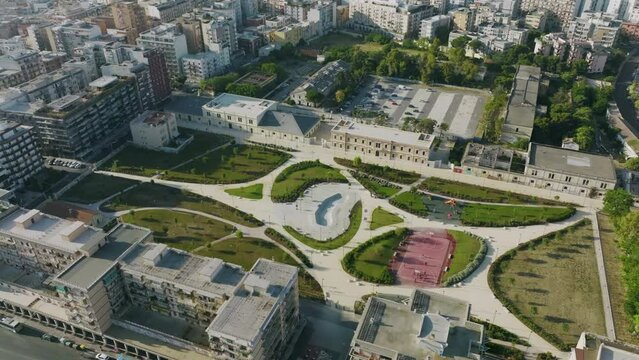 Aerial footage flying over Parco Rossani in downtown Bari, Italy.