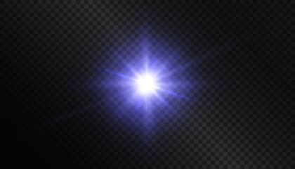 The effect of bright sunlight. Twinkling gold star on a transparent background.Bright light effect.	
