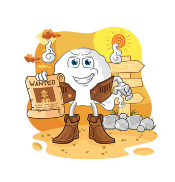 ghost cowboy with wanted paper. cartoon mascot vector