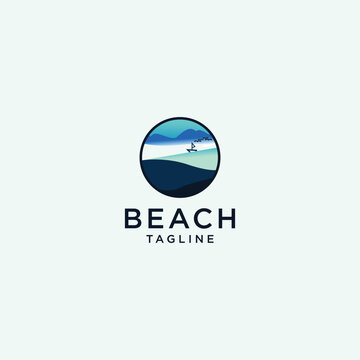 Beach logo design island vintage emblem logo vector illustration template design