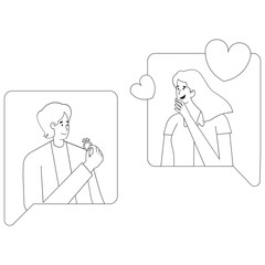 Virtual Love Valentine Outline 2D Illustration